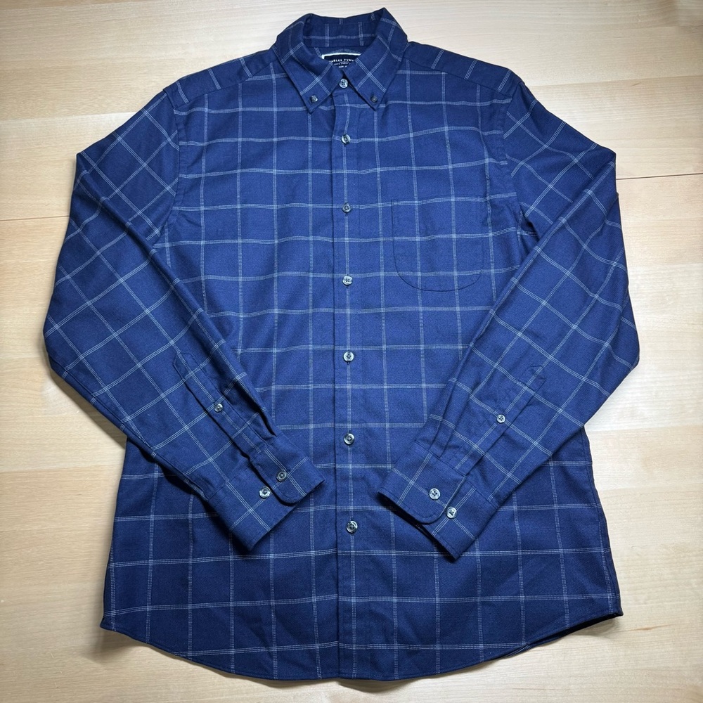 Charles Tyrwhitt Ink Blue Non-Iron Twill Windowpane Check Shirt - Picture 4 of 4